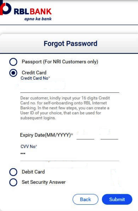 Reset RBL Bank Net Banking Password
