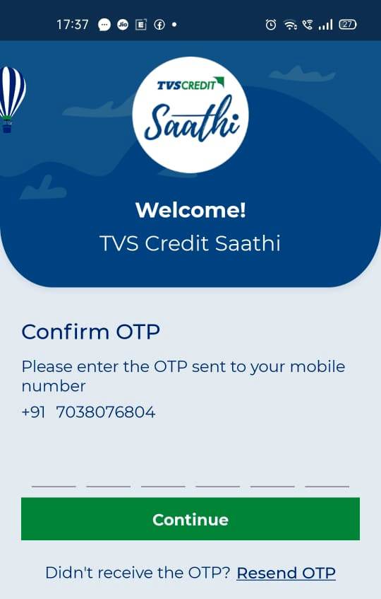 TVS Credit Saathi App OTP Confirmation